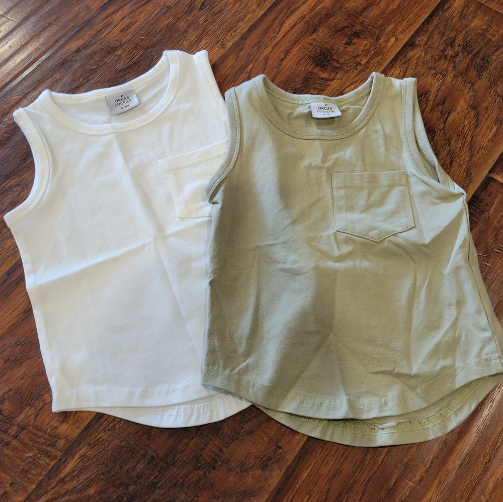 Orcas Lucille Tank Tops - White and Green (18-24mo)